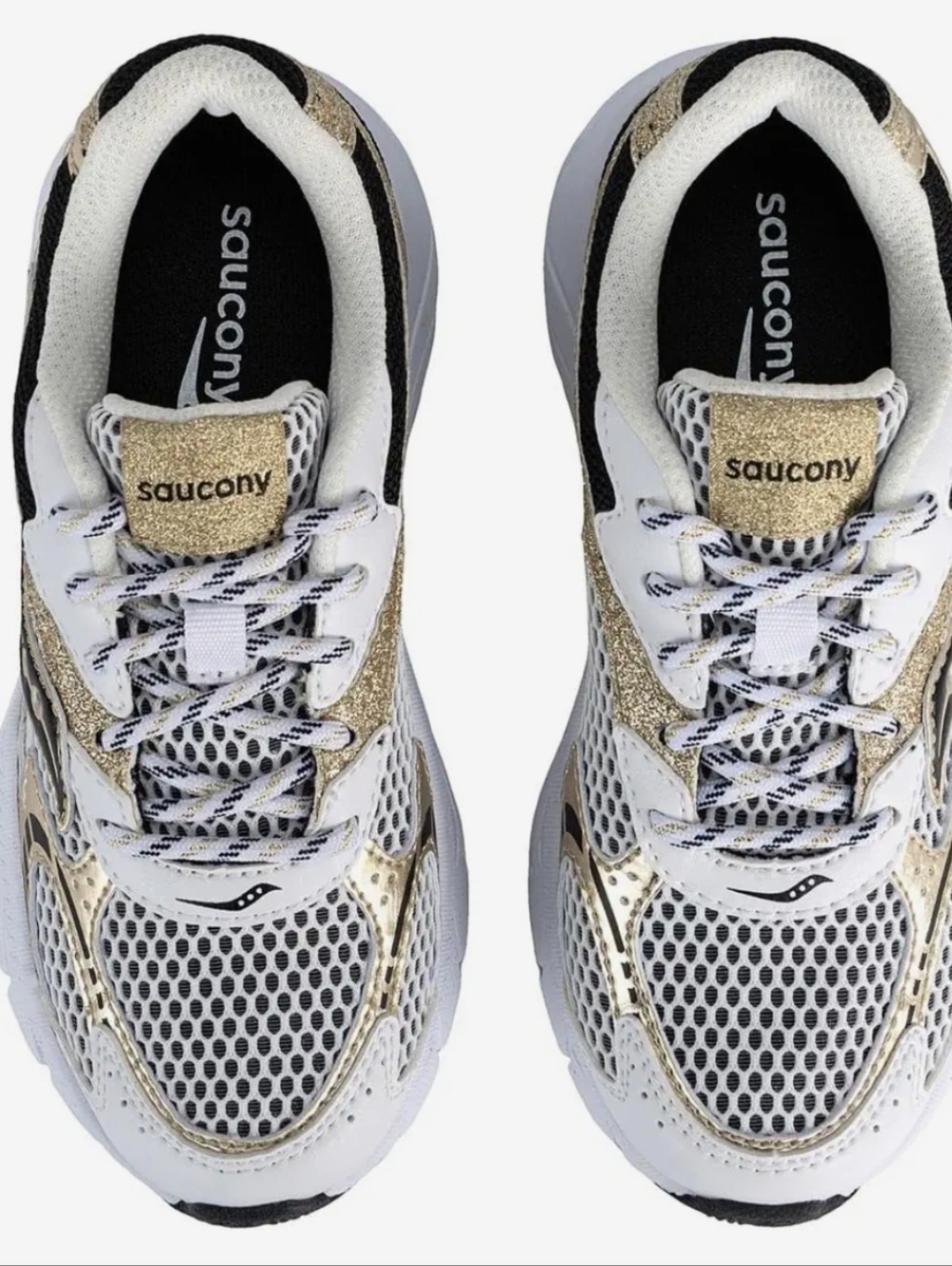Saucony Girl White Sneakers with Metallic Gold Accents